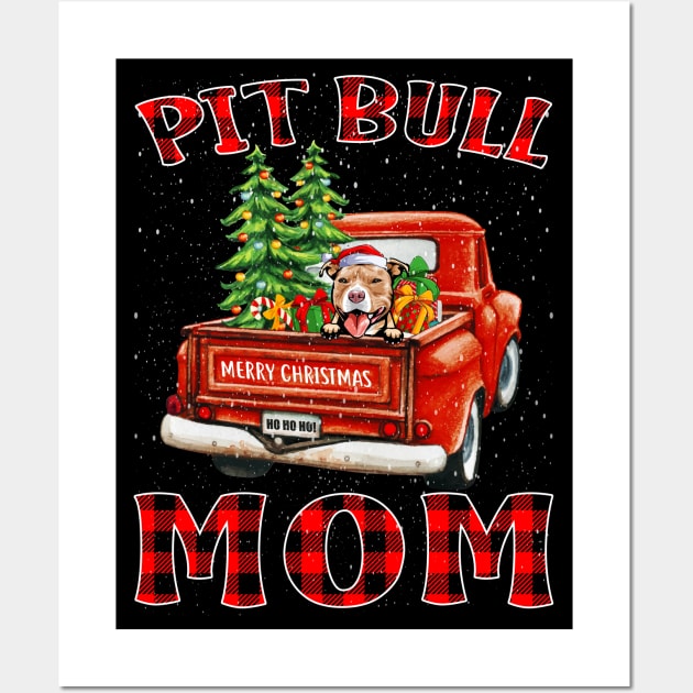 Christmas Pit Bull Mom Santa Hat Truck Tree Plaid Dog Mom Christmas Wall Art by intelus